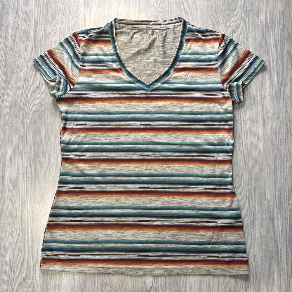 Ariat Tek Women's Laguna Striped V Neck Short Sleeve T-Shirt Size M